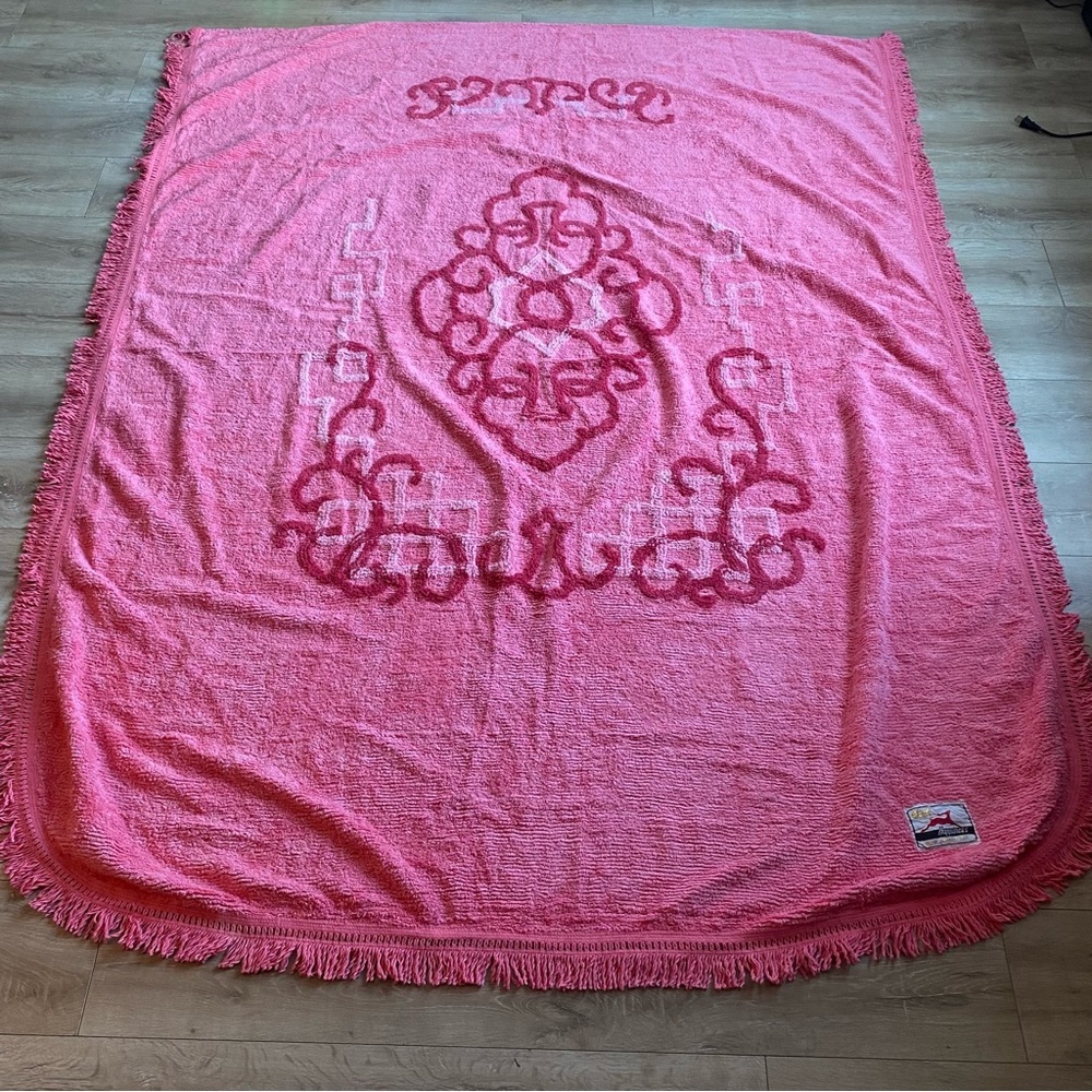 Vintage Chenille quilt coverlet blanket pink dusty rose Buddha face Shanghai‎ - Picture 10 of 16